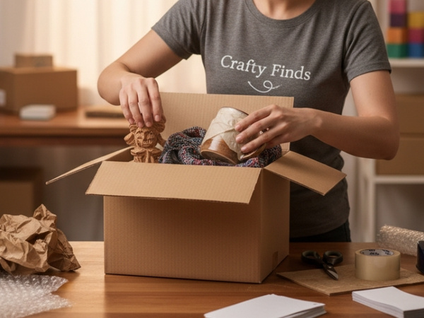 Frau packt Gegenstände in Karton 2 wellig